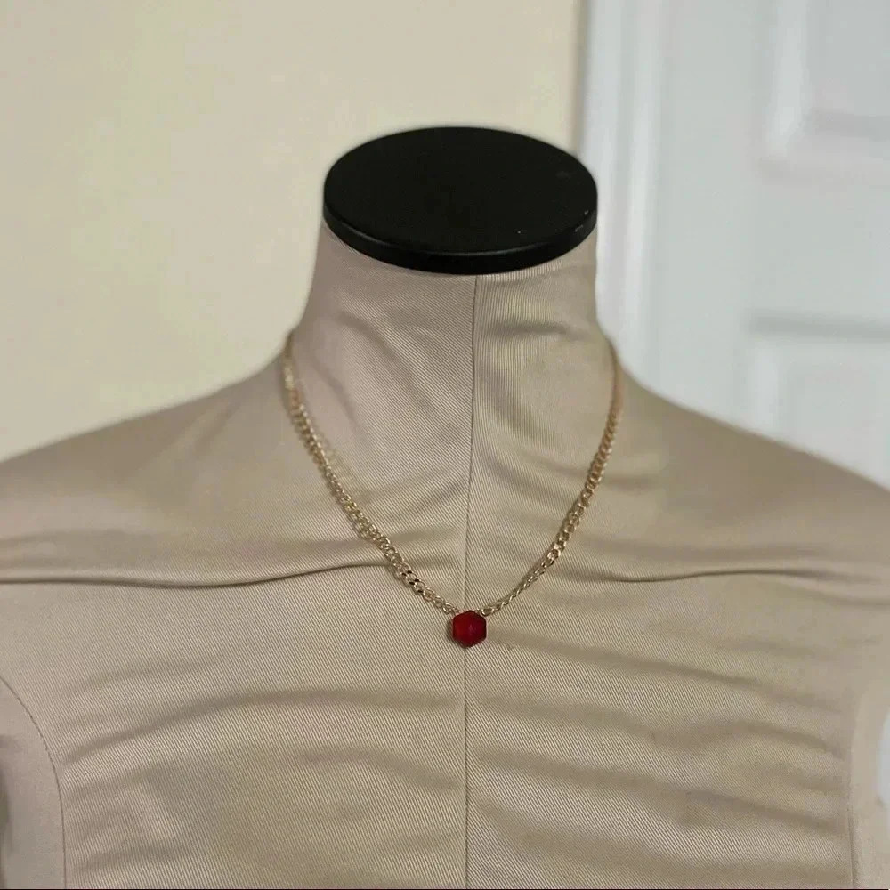 Garnet Chunky Thick Curb Chain Necklace - Picture 6 of 10